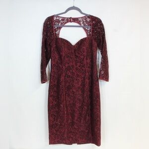 Aidan Mattox Queen Anne Neck Long Sleeve Wine Bodycon Zipper Back Mini Dress NWT